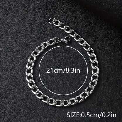 12pcs Men's Hip Hop Stainless Steel Cuban Chain Bracelet Set - Curb Link Wristband for Daily Wear, Party, Festival, Rave & Gift