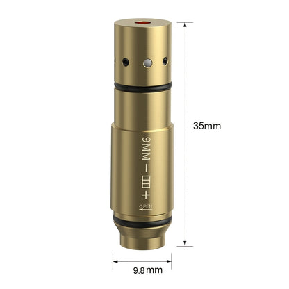 Dry Fire Laser Training Cartridge Multi-Caliber – 9mm / 45ACP / .223Rem Laser Bullet for Dry Fire Training System & Bore Sighter, Durable Copper, Class IIIA 650nm, 9 Batteries Included – Shooting Gift for Men