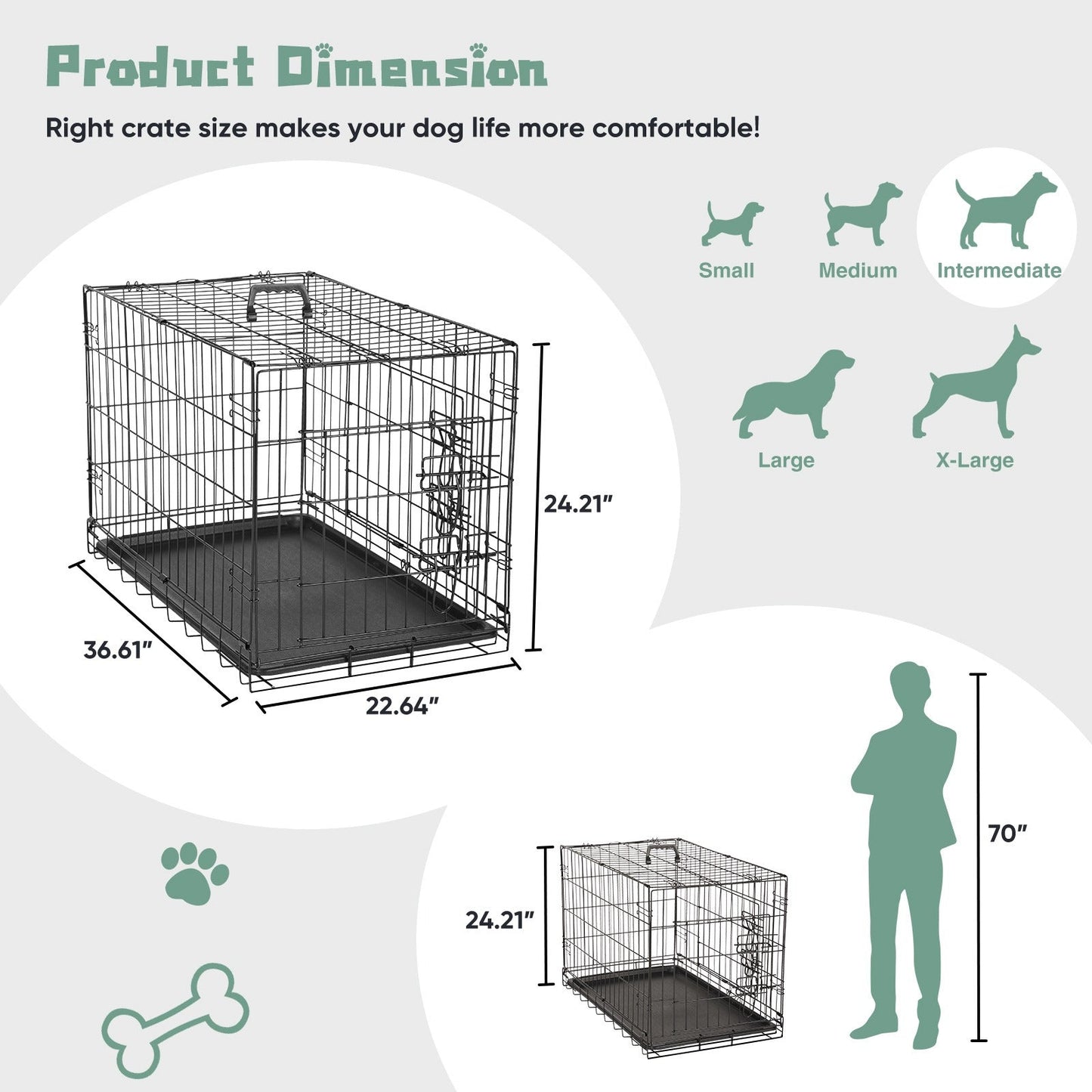 Folding Wire Dog Crate with Divider & Leak-Proof Tray – Double Door Collapsible Metal Kennel for Small, Medium & Large Dogs, Indoor, Outdoor & Travel Use
