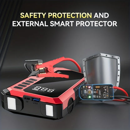 Jump Starter with Digital Tire Inflator 5000A/10000A Peak, Multi-Function Car Jump Box with Smart Battery Clamps LED Flashlight Power Bank, Emergency Kit for Car RV Motorcycle