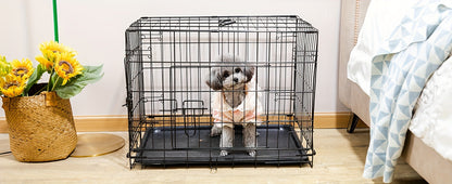 Folding Metal Wire Dog Crate Double Door with Divider Panel Leak-Proof Pan Tray Pet Kennel Indoor Outdoor Travel Small Medium Large XL Dogs 4 Sizes