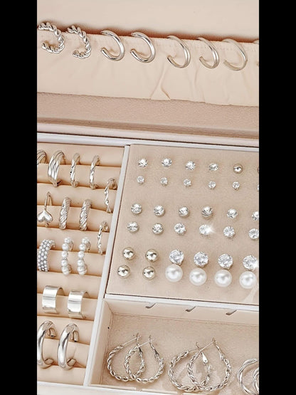 102-Piece Women's Earring Set – Geometric Rhinestone & Twisted Love Loop Styles, Hypoallergenic Stainless Steel Posts, Light Luxury Gift for Daily Wear, Parties & Vacation