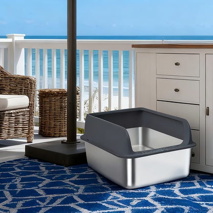 Stainless Steel Cat Litter Box Odor-Proof High-Sided Metal Litter Tray – Non-Stick Leak-Proof Easy Clean Indoor Cat Toilet for Large Medium Small Cats, Multiple Sizes & Colors