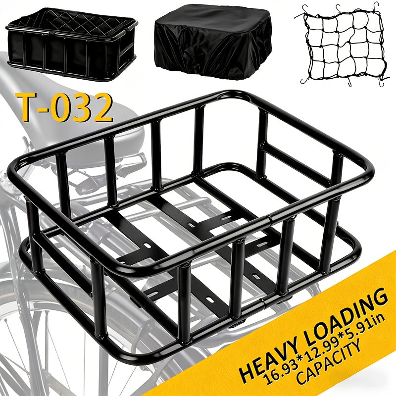 Heavy-Duty Iron Bike Basket – Large, Folding & Basic Removable Rear Bicycle Basket for Most Bikes & E-Bikes, Frame Mount, Black – for Groceries, Pets & Daily Commuting