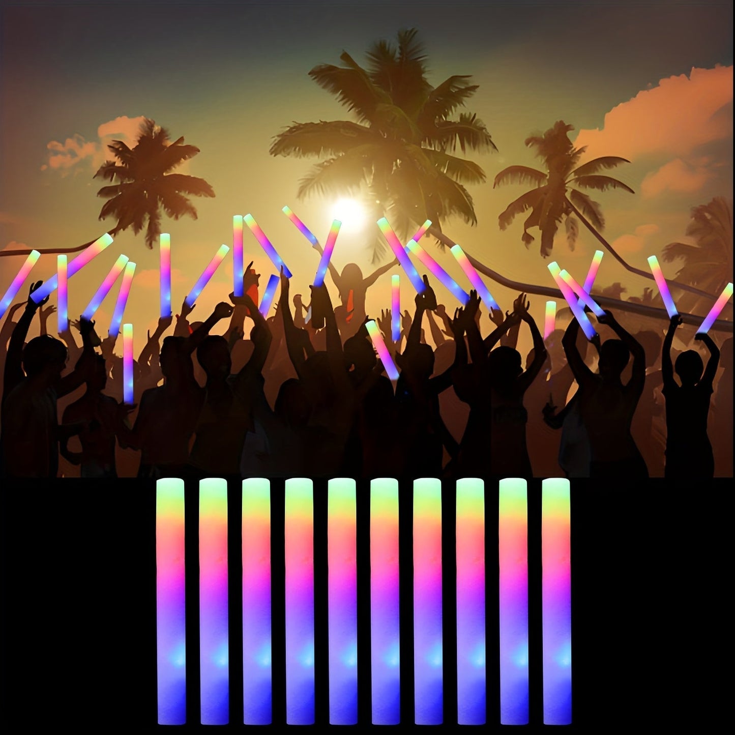 LED Foam Light Sticks Bulk Pack 28 48 or 100 Pieces – 3-Mode Color Changing Flashing Glow Sticks for Parties Weddings Concerts Birthdays Halloween Christmas Camping and Cheering Events
