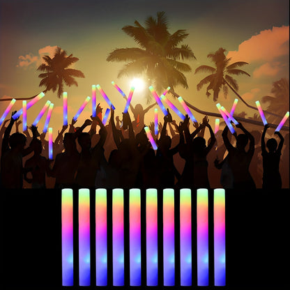 LED Foam Light Sticks Bulk Pack 28 48 or 100 Pieces – 3-Mode Color Changing Flashing Glow Sticks for Parties Weddings Concerts Birthdays Halloween Christmas Camping and Cheering Events