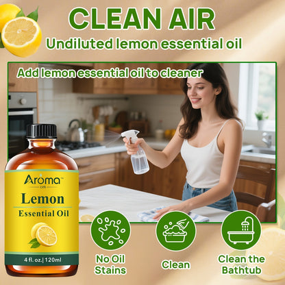 Pure Natural Essential Oils 4 FL OZ – Lavender Eucalyptus Frankincense Peppermint Lemon Sweet Orange for Diffuser Aromatherapy Soap Candle Body Oil