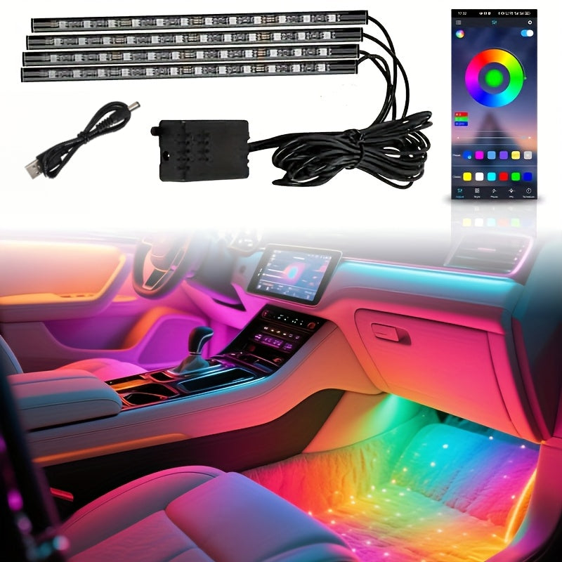 RGB Car LED Interior Light Kit 4-Piece Footwell Underglow Strip Lights, 16 Colors USB Powered with Remote, DIY Ambient Lighting for All Vehicles Cars Trucks SUVs