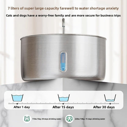 Stainless Steel Pet Water Fountain 236oz 7L Automatic Cat & Dog Water Dispenser with Replacement Filters USB Powered Water Level Window – FT007 Model
