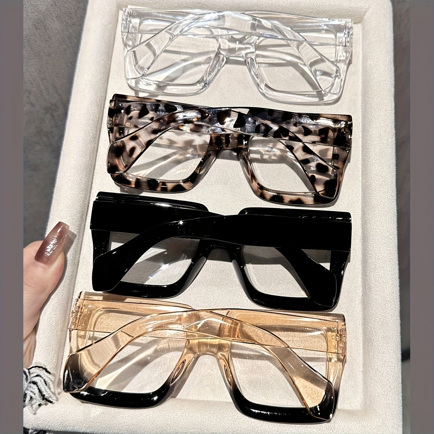 4 Piece Women's Square Fashion Glasses Set – Tortoiseshell Clear & Rose Gold Lightweight Plastic Frames, Stylish Decorative Eyewear for Office Home & Parties, Gift for Women