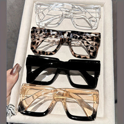 4 Piece Women's Square Fashion Glasses Set – Tortoiseshell Clear & Rose Gold Lightweight Plastic Frames, Stylish Decorative Eyewear for Office Home & Parties, Gift for Women