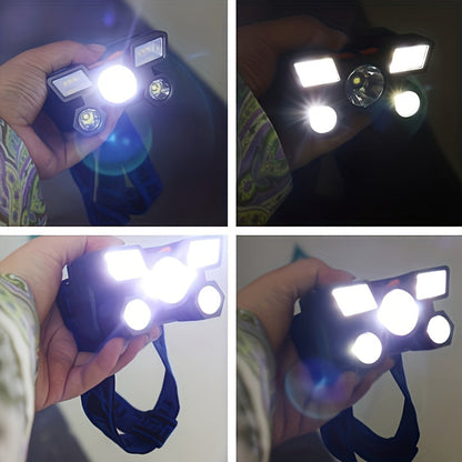 2 Pack Rechargeable LED Headlamp USB Charging 5 LEDs 4 Modes IP44 Waterproof with Adjustable Strap, Hands-Free Headlight for Camping Hiking Running Fishing Night Work - 2 Headlamps Included
