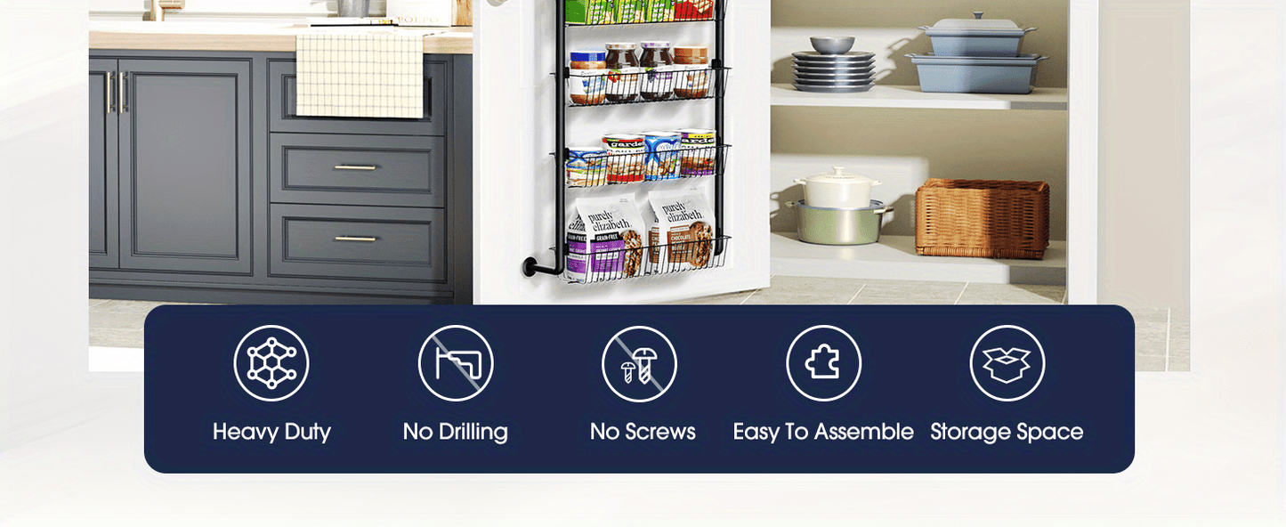 Over The Door Pantry Organizer 8-Tier & 6-Tier Metal Hanging Spice Rack – Back of Door Kitchen Storage for Pantry, Laundry & Bathroom – Versatile Seasoning Rack in Black & White