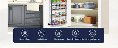 Over The Door Pantry Organizer 8-Tier & 6-Tier Metal Hanging Spice Rack – Back of Door Kitchen Storage for Pantry, Laundry & Bathroom – Versatile Seasoning Rack in Black & White