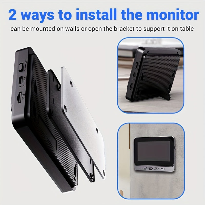Wireless Video Doorbell Camera with Monitor, No Subscription HD Smart Doorbell with Night Vision, Two-Way Talk, 4.3-Inch Screen & 128GB Storage for Home Security