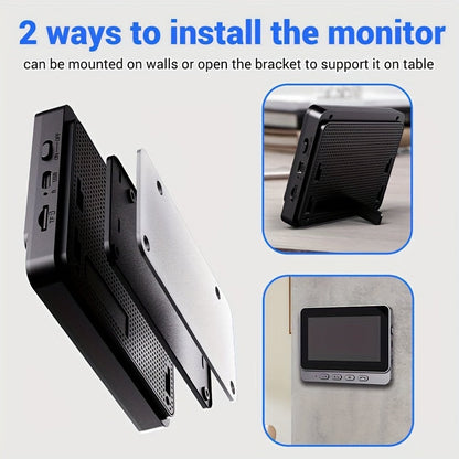 Wireless Video Doorbell Camera with Monitor, No Subscription HD Smart Doorbell with Night Vision, Two-Way Talk, 4.3-Inch Screen & 128GB Storage for Home Security