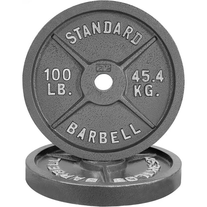 Cast Iron Weight Plates 2-Inch Olympic Solid Baked Enamel for Strength Training Powerlifting Bodybuilding Home Gym Barbell – 2.5 5 10 25 45 100LB CAPHAUS