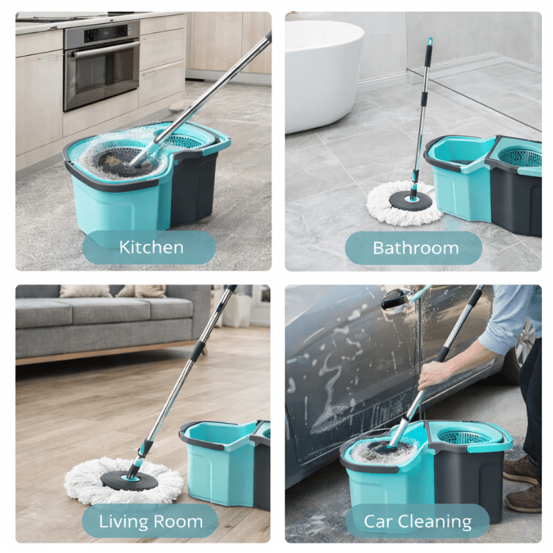 360° Spin Mop and Bucket Set with Wringer – Microfiber Mop Refills, Stainless Steel Extended Handle, Separate Compartment, Floor Cleaning System