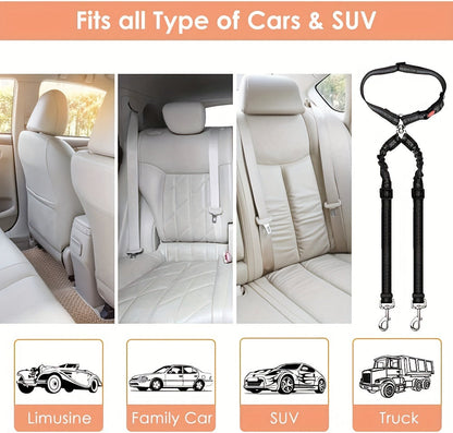 Dual Dog Car Seat Belt for 2 Dogs No-Tangle Headrest Restraint Adjustable Bungee Pet Safety Harness for Small Medium Large Dogs Car Travel