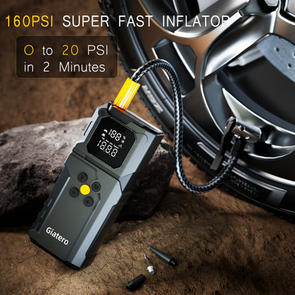 10000A Jump Starter with Air Compressor 160 PSI, Portable Car Battery Jump Starter Pack for Gas & Diesel Engines, USB-C QC 3.0 Fast Charge, Large Display, 3-Mode LED Flashlight, Jumper Cables Included – Giatero Q27