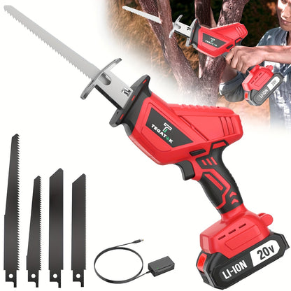 Cordless Reciprocating Saw with LED Light & Safety Lock | Electric Handsaw for Multi-Purpose Cutting, Replaceable Blades, Toolbox Included – 1 or 2 Battery Options, Yellow/Green/Red
