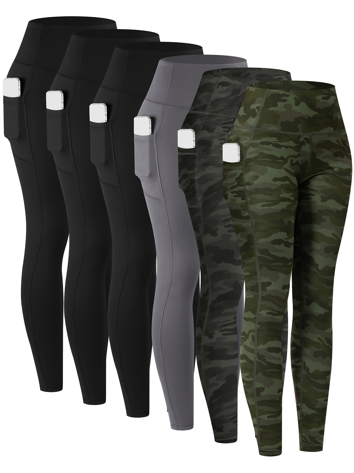 6 Pack Women's High Waist Leggings with Pockets Buttery Soft Tummy Control Yoga Pants Multicolor Sets S-XXL Activewear