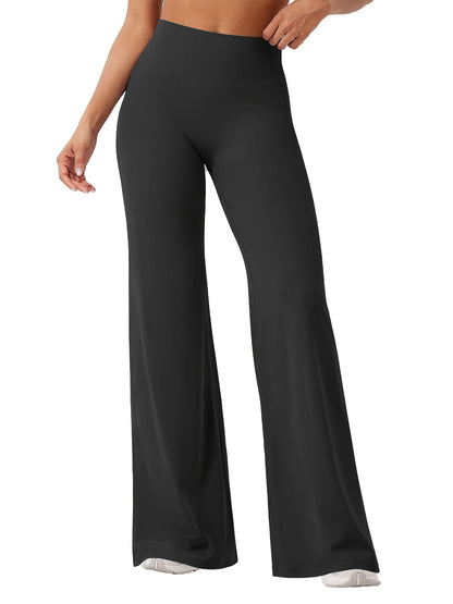 4-Piece Women's Yoga Outfit Set – High Waist Wide Leg Flare Pants, 90% Polyester Stretch Knit Fabric, Pilates & Fitness Activewear for Spring Summer Fall, Sizes S–XXL