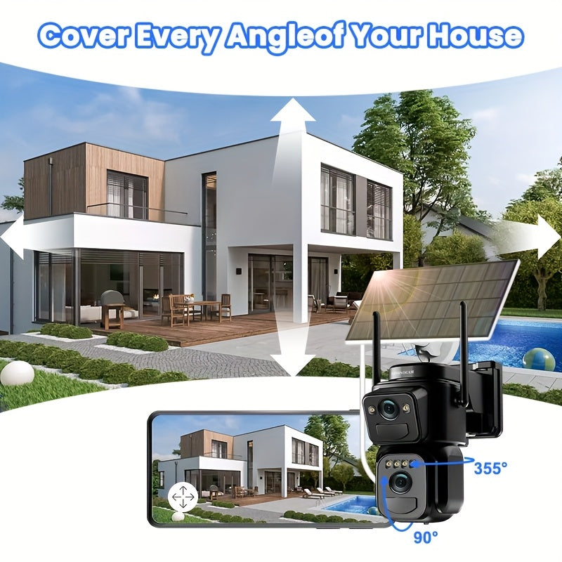 2K Solar Security Camera Outdoor WiFi 10x Zoom 360° Pan Tilt IP66 Waterproof CCTV with Spotlight Alarm Color Night Vision Motion Detection Two-Way Audio