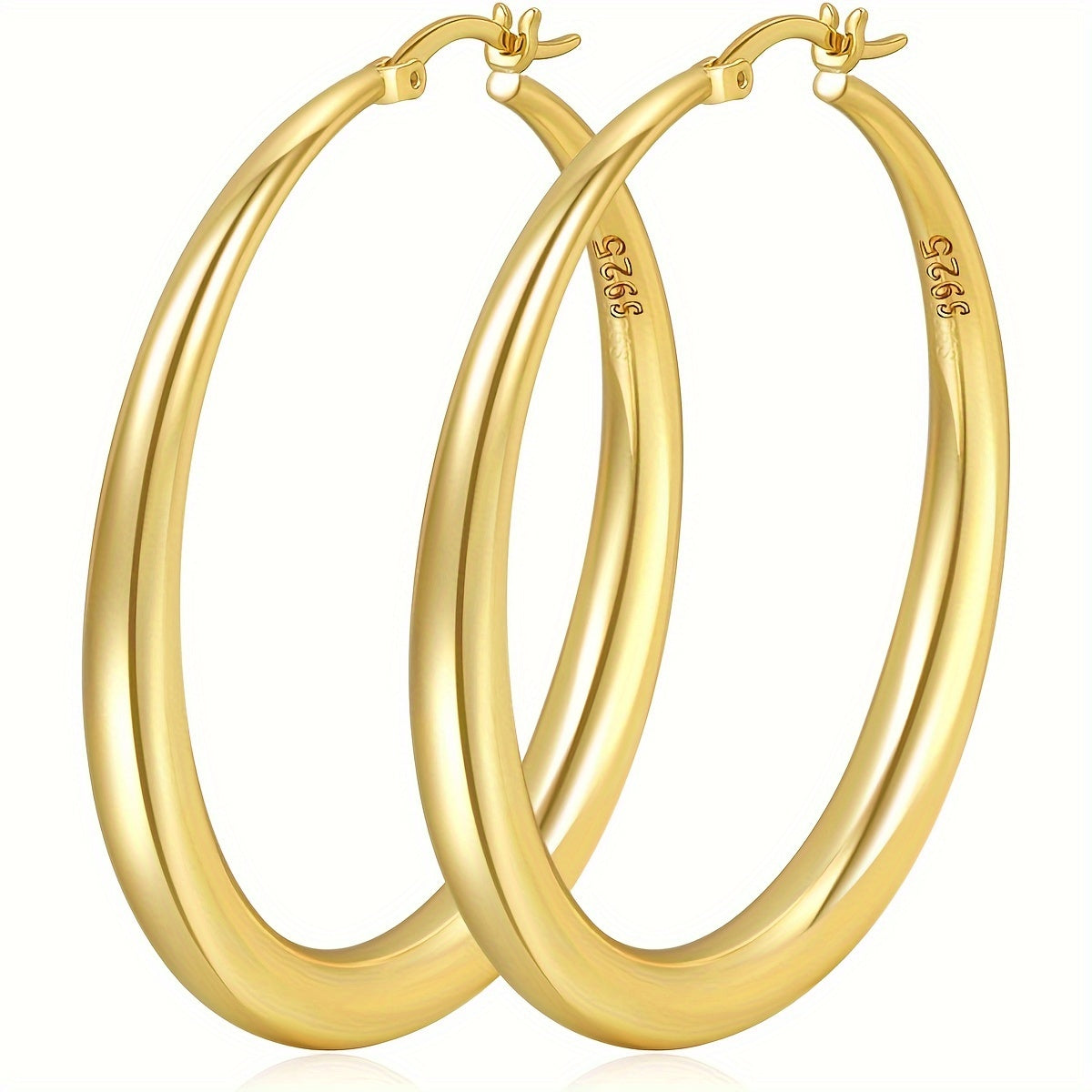 S925 Sterling Silver Large Hoop Earrings for Women – Hypoallergenic Lightweight Thick Hoops in Gold & Silver, Multiple Sizes 35mm 40mm 50mm 70mm, Elegant Everyday & Gift Jewelry