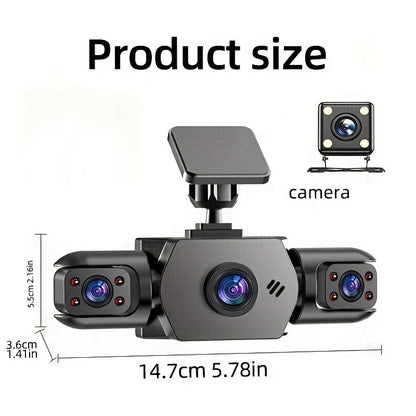 PODOFO 4-Channel Dash Cam 1080P Front Rear Left Right - 3.16" IPS Screen, Night Vision, Loop Recording, 24-Hour Parking Monitor with G-Sensor & Motion Detection, Optional 64GB Card, Vehicle Security Camera