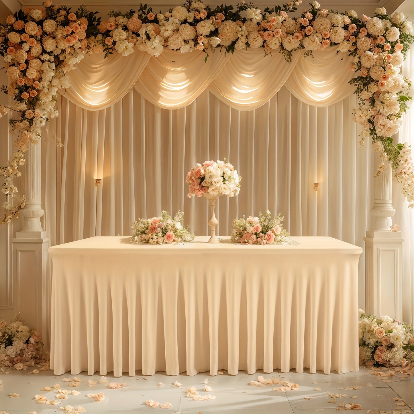 Elastic Spandex Table Cover with Jellyfish Skirt Thickened Non-Transparent High Stretch Polyester Tablecloth for 4ft 6ft Tables Party Birthday Wedding Banquet Hotel Conference Trade Show
