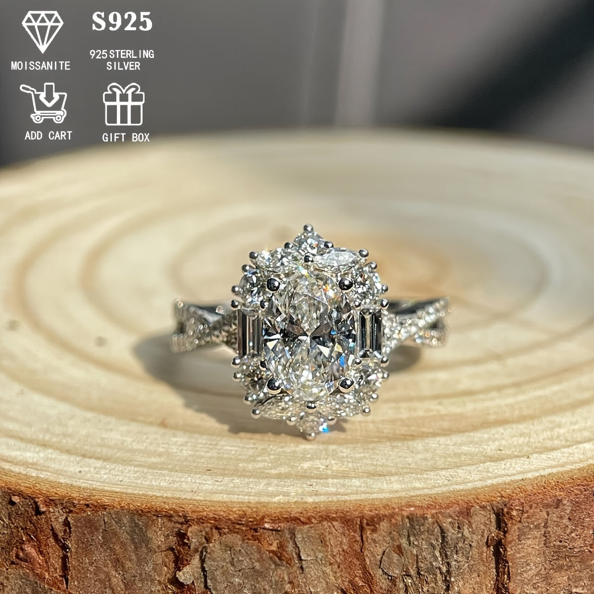 2 Carat Oval Moissanite Engagement Ring S925 Sterling Silver Bohemian Cross Goose Egg Design Hypoallergenic Elegant Wedding Anniversary Gift Ring for Women