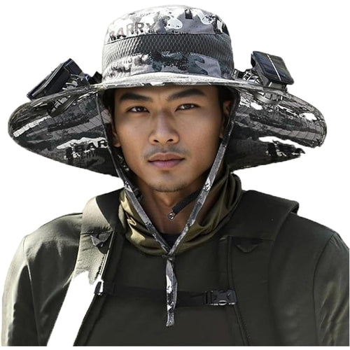 Solar Powered Fan Sun Hat for Men – Wide Brim UV Protection, Built-In Solar Fan, One Size Fits Most – Ideal for Fishing, Hiking, Beach & Outdoor Activities