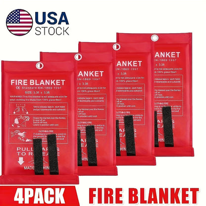 4-Pack Fiberglass Emergency Fire Blankets - Heat Resistant Flame Retardant Safety Blanket for Home Kitchen Camping Car Garage, Compact Fire Suppression Blanket Essential Fire Safety Equipment