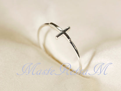 Handmade 925 Sterling Silver Cross Ring Christian Faith Jewelry US Standard Sizes Artisan Crafted Thin Band Daily Wear Religious Gift