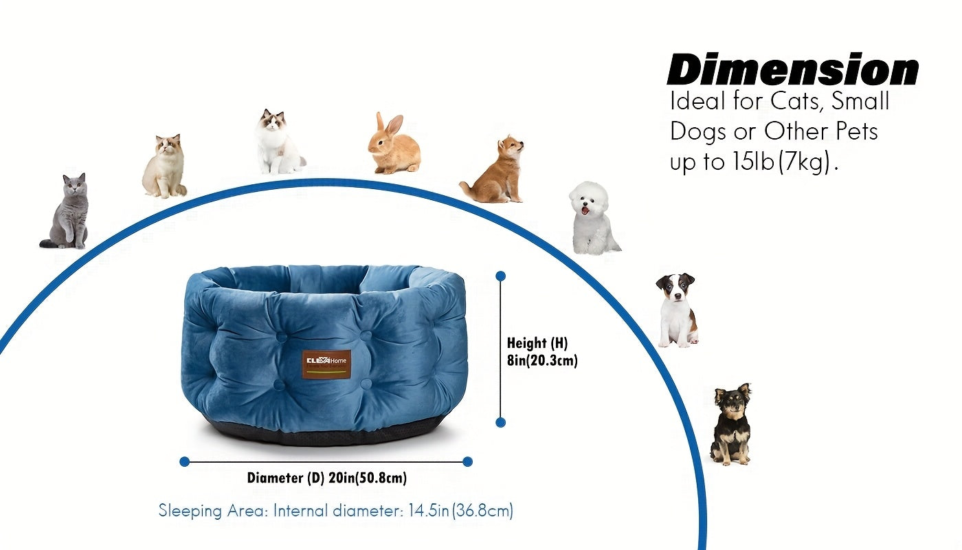 Round Velvet Cat Bed with Extra High Sides – Deep Nest Design, Machine Washable, Non-Slip Bottom, 20"x20"x8", for Indoor Cats & Small Pets Up to 15 lbs