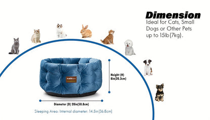 Round Velvet Cat Bed with Extra High Sides – Deep Nest Design, Machine Washable, Non-Slip Bottom, 20"x20"x8", for Indoor Cats & Small Pets Up to 15 lbs