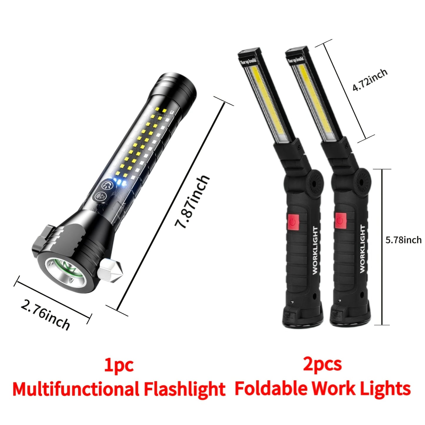 Rechargeable COB LED Work Light with Magnetic Base – 1000 Lumen Portable Camping Flashlight, 5 Modes, USB-C, Hanging Lamp for Garage Yard Emergency Outdoor Use, 2/3/4 Pack