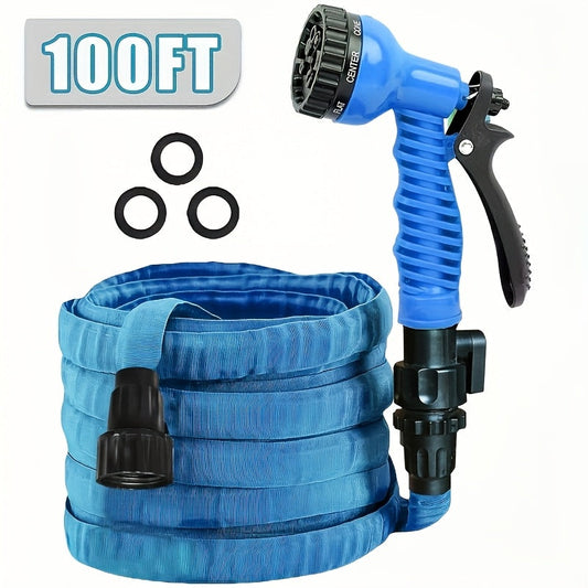 100 Ft Car Wash Hose with 7-Pattern High-Pressure Spray Nozzle – Kink-Free, Lightweight & Rustproof Garden Hose for Car Washing, Lawn, Camping & Outdoor Cleaning