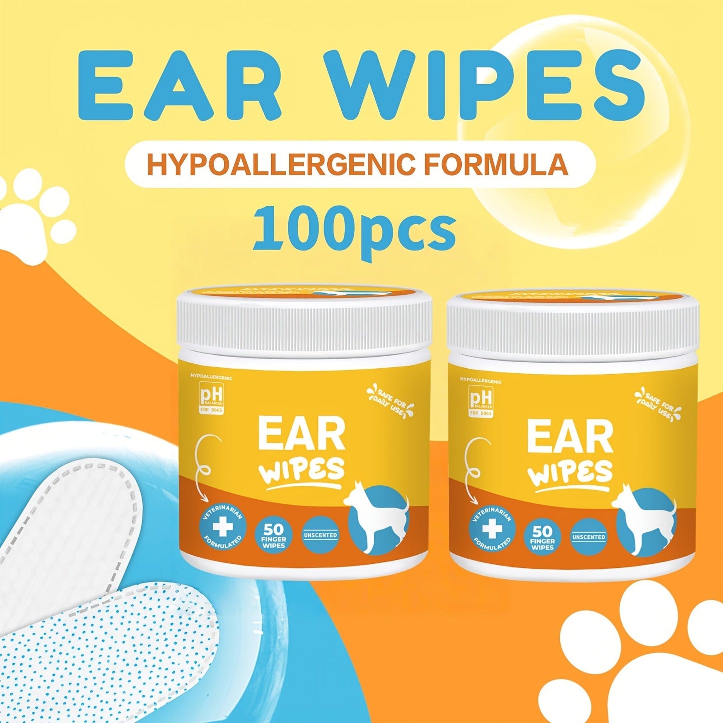 Dog Ear Cleaner Wipes with Finger Wipe Design - Soothing Deodorizing Itch Relief Coconut Scent Pet Ear Cleaning Wipes for All Dog Breed Sizes, Gentle and Easy to Use at Home
