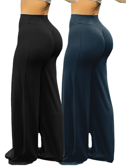 Wide Leg Yoga Pants High Waist High Elastic Full Coverage - Plus Size Flare Leggings for Gym Fitness Training Casual Wear All Season S-XL
