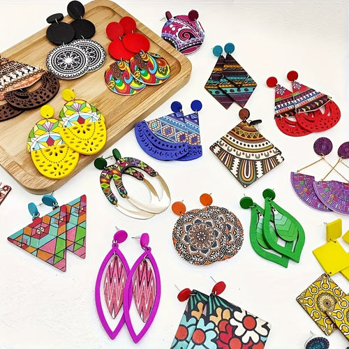 Vintage Boho Earrings Set 10/20 Pairs – Mixed Style Floral Color Printed Women's Earrings, Bohemian Fashion Jewelry for Parties Daily Wear, Best Gift for Women Girls
