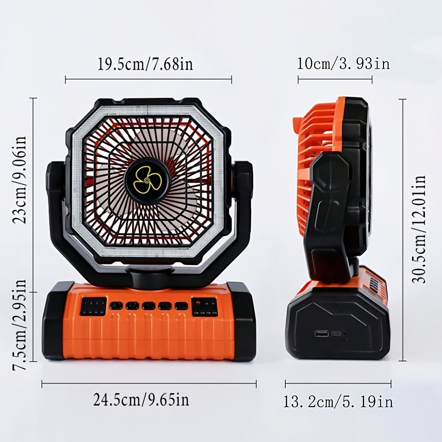 20000mAh Rechargeable Camping Fan with Built-in LED Light Tent Hook USB Charging Portable Battery Powered Outdoor Cooling Fan for Camping Hiking Power Outages Construction Sites Orange Upgraded Model