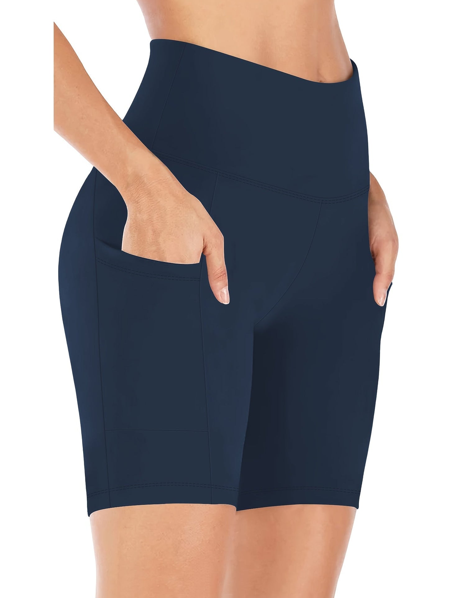 Women's High Waist Yoga Shorts – 4-Way Stretch Sweat-Wicking Athletic Shorts with Elastic Waistband & Side Pockets for Running, Cycling & Training – Black, Dark Gray & Navy, Sizes S-XXL