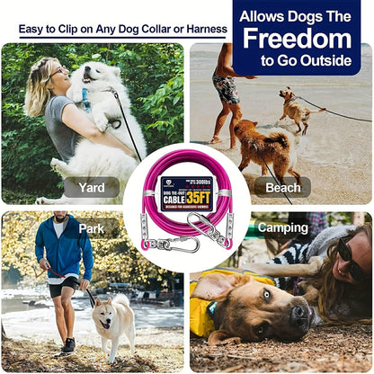Heavy Duty Dog Tie-Out Cable for Large Dogs Up to 300 LBS Steel Wire Yard Runner Leash with Swivel Hooks - Outdoor Dog Run Cable for Yard in Blue Magenta Black S/M/L