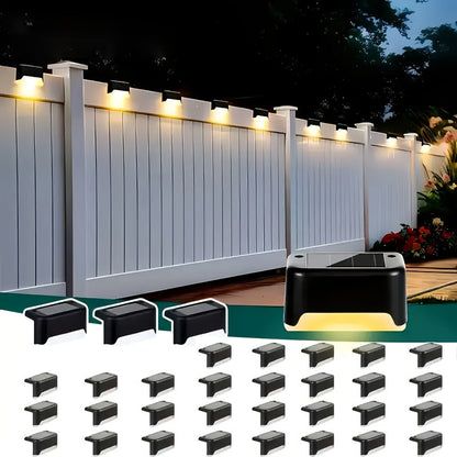 Solar LED Deck Lights Outdoor Stair Step Lights Auto On/Off 12-Hour Warm White Lighting for Fence, Pathway, Patio, Balcony & Yard – Weatherproof ABS, Pack of 8, 16 or 32 – No Wiring Required