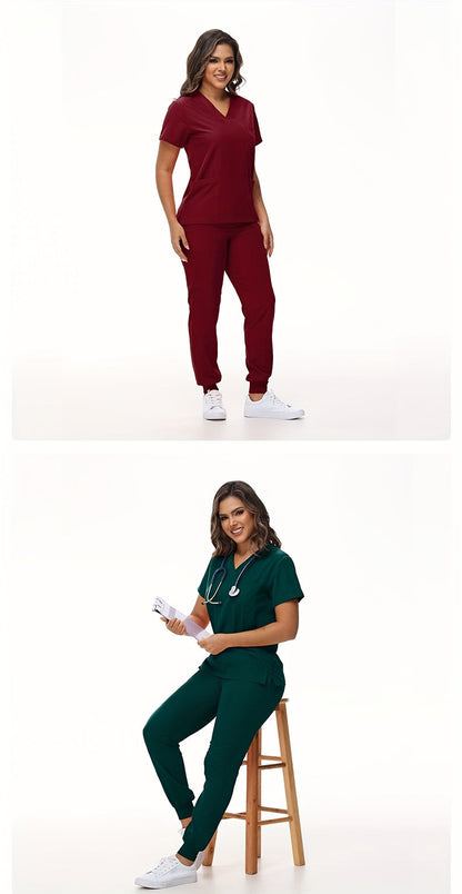 Unisex Medical Scrubs Set – Breathable Quick-Dry V-Neck Top & Drawstring Jogger Pants, Nursing Uniform for Women & Men, 7 Colors, Sizes S-XXL, Ideal for Hospitals, Dental Clinics & Veterinary Work