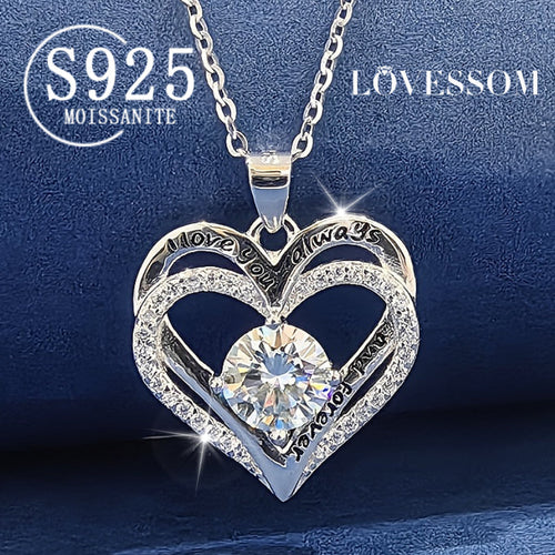 925 Silver 1-Carat Moissanite Heart Necklace for Women – Brilliant Sparkle Heart-Shaped Pendant, Classic Elegant Style for Parties, Vacation & Festive Occasions, Exquisite Birthday & Christmas Gift