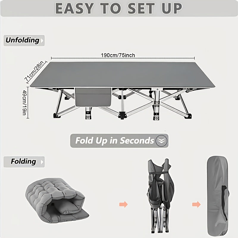 Portable Folding Camping Cot for Adults - Double Layer Oxford Fabric, Heavy Duty 500/600/700 LBS, Foldable Outdoor Camping Bed with Carrying Case for Beach, Nap, Travel, Black & Gray