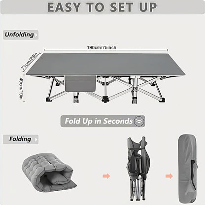 Portable Folding Camping Cot for Adults - Double Layer Oxford Fabric, Heavy Duty 500/600/700 LBS, Foldable Outdoor Camping Bed with Carrying Case for Beach, Nap, Travel, Black & Gray